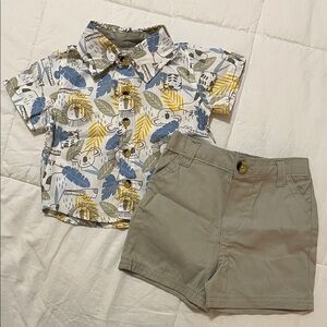 Little Beginnings Safari Animal Print Shirt and Khaki Shorts Set